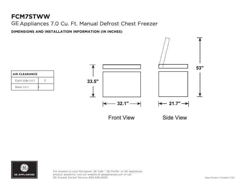 Page 1 de la notice Fiche technique GE FCM7STWW