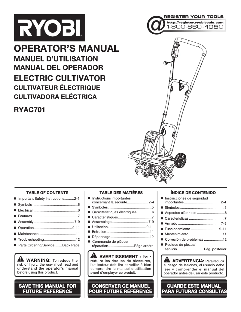 Page 1 de la notice Manuel utilisateur RYOBI RYAC701