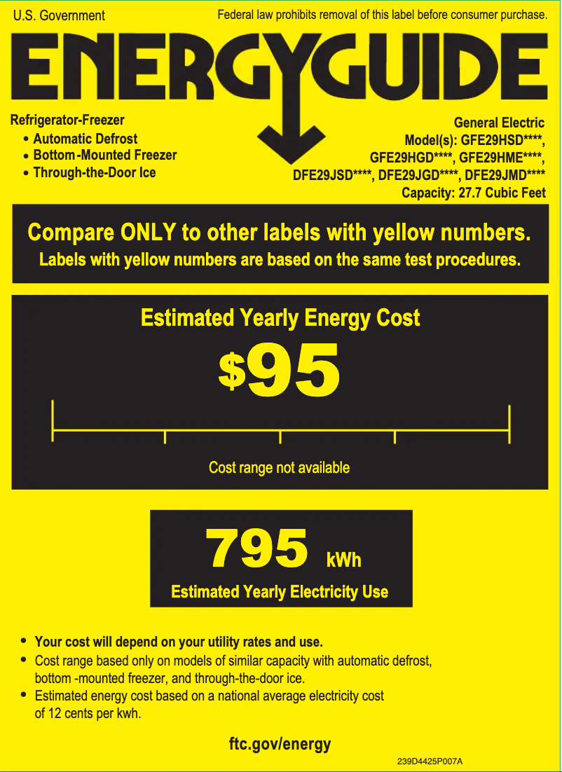 Page 1 of the manual Energy Label GE GFE29HGDBB
