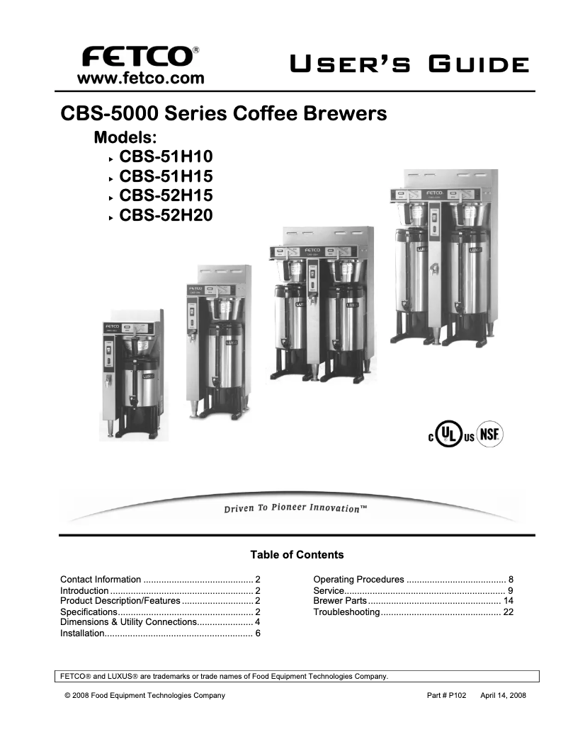 Page n°1 - Manuel utilisateur Fetco CBS-52H-20