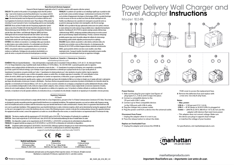 Page 1 de la notice Manuel utilisateur Manhattan 102476