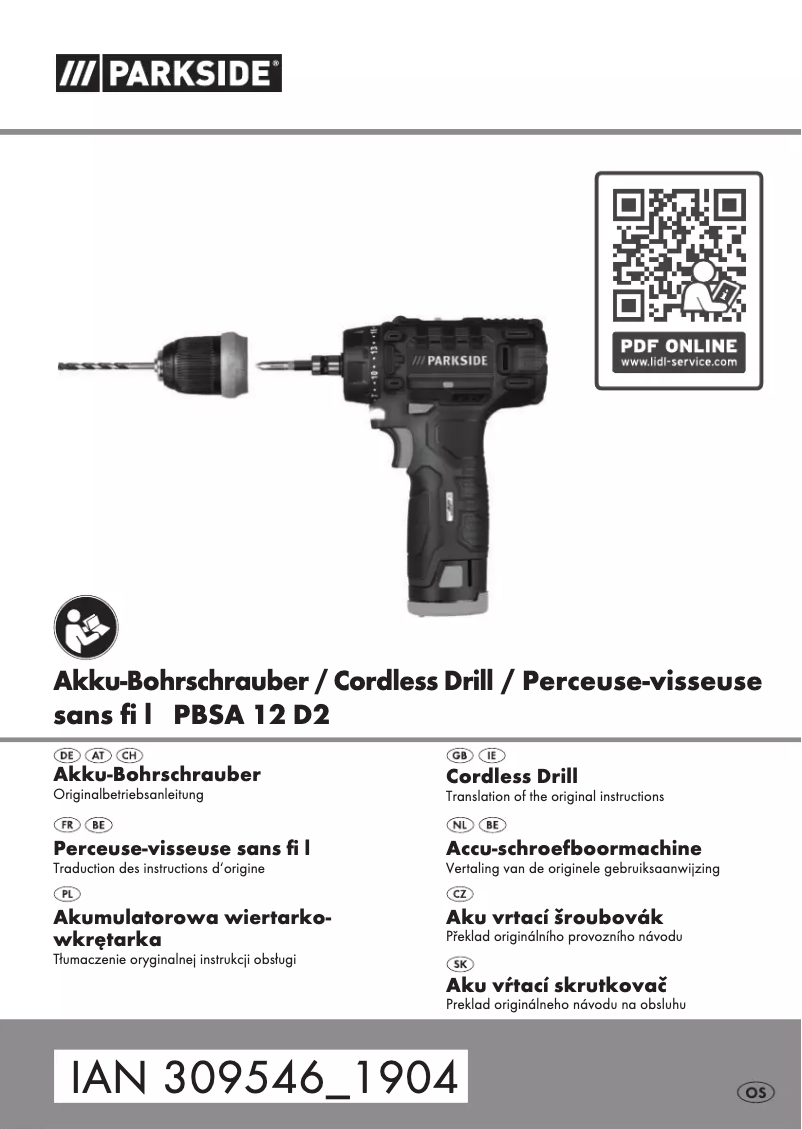 Page n°1 - Manuel utilisateur Parkside PBSA 12 D2