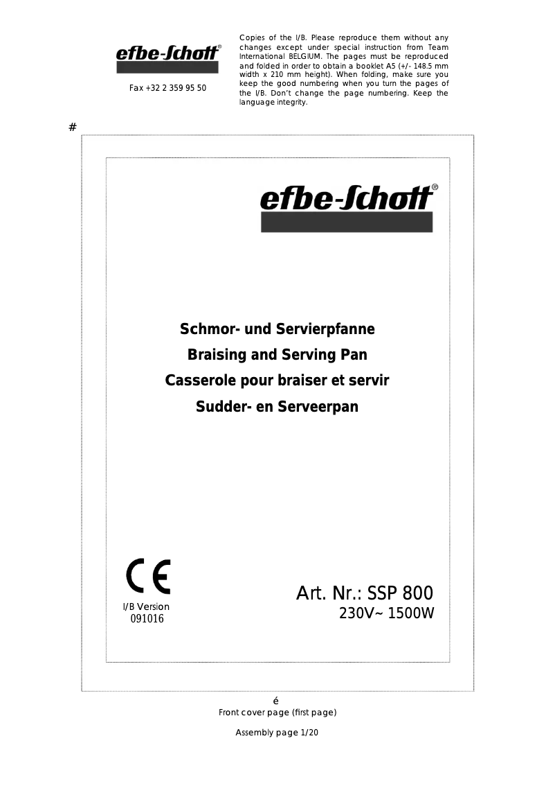 Page n°1 - Manuel utilisateur Efbe-Schott SSP 800