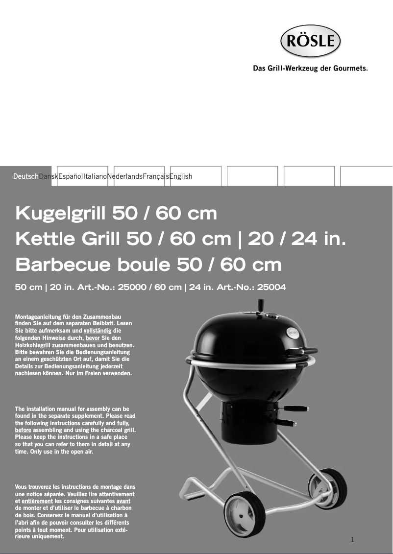 Page n°1 - Manuel utilisateur Rösle Kogelbarbecue