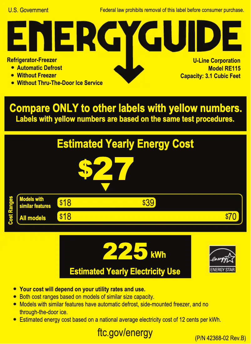 Page 1 de la notice Label énergétique U-Line UHRE115-IS01A