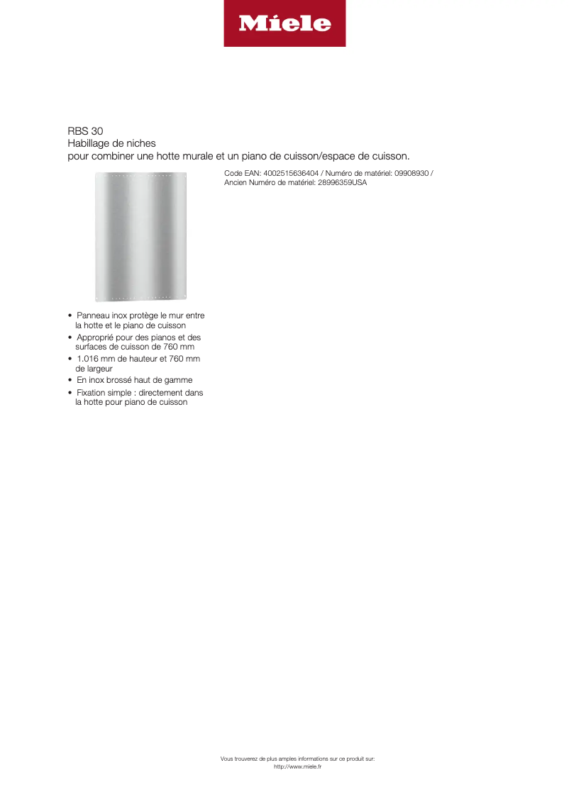 Page 1 de la notice Manuel utilisateur Miele RBS 30