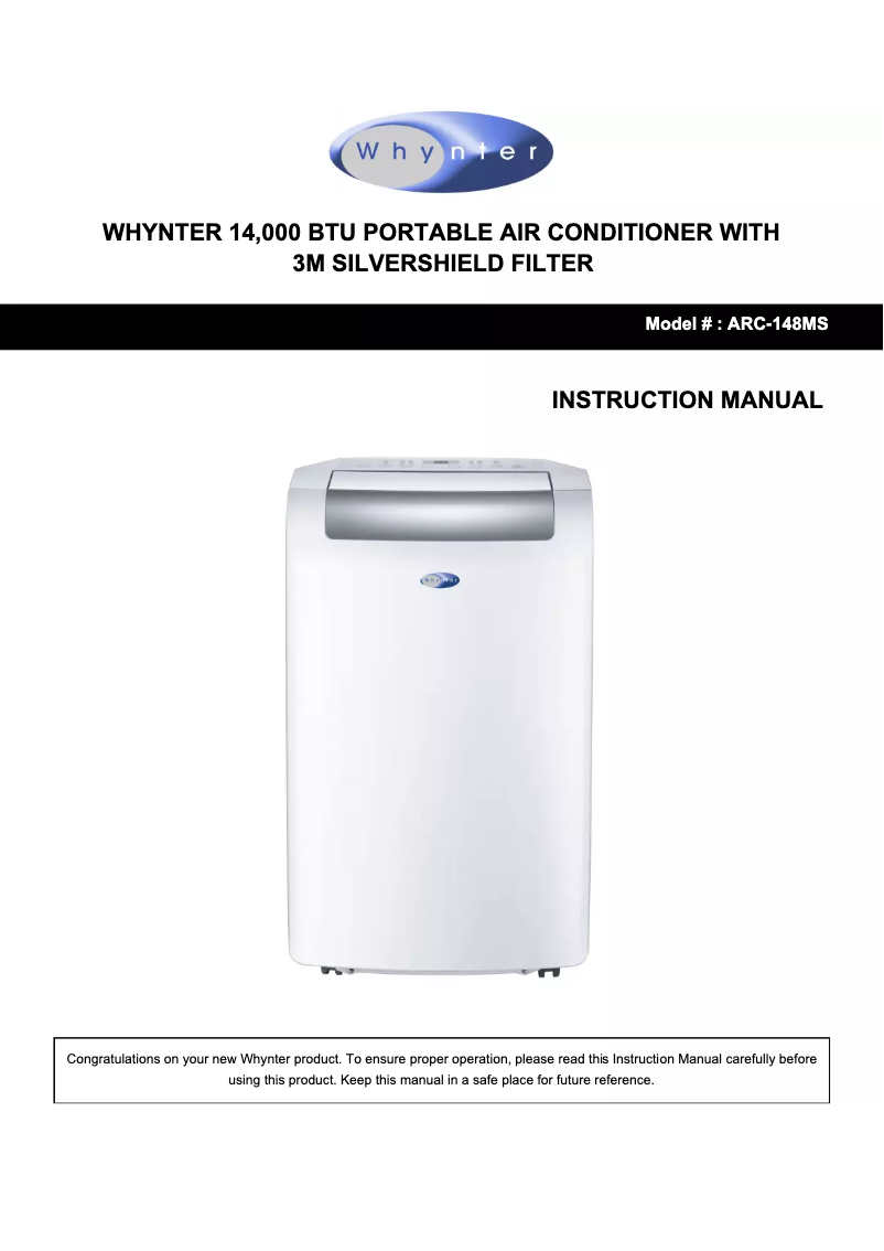 Page n°1 - Manuel d'utilisation et d'entretien Whynter ARC-148MS