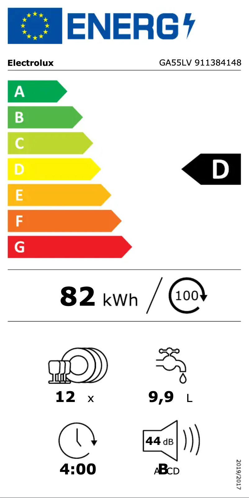 Page n°1 - Label énergétique Electrolux GA55LV