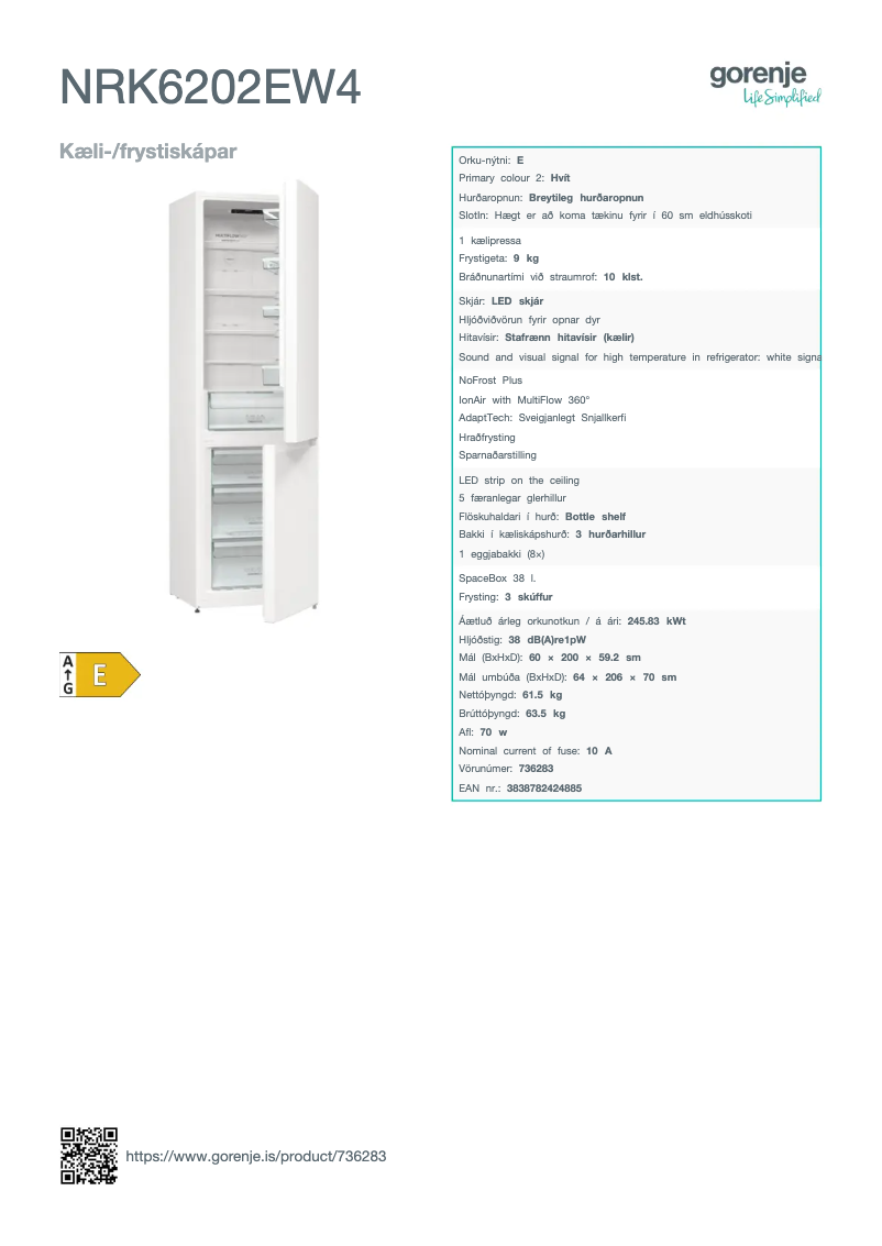 Page n°1 - Manuel utilisateur Gorenje NRK6202EW4