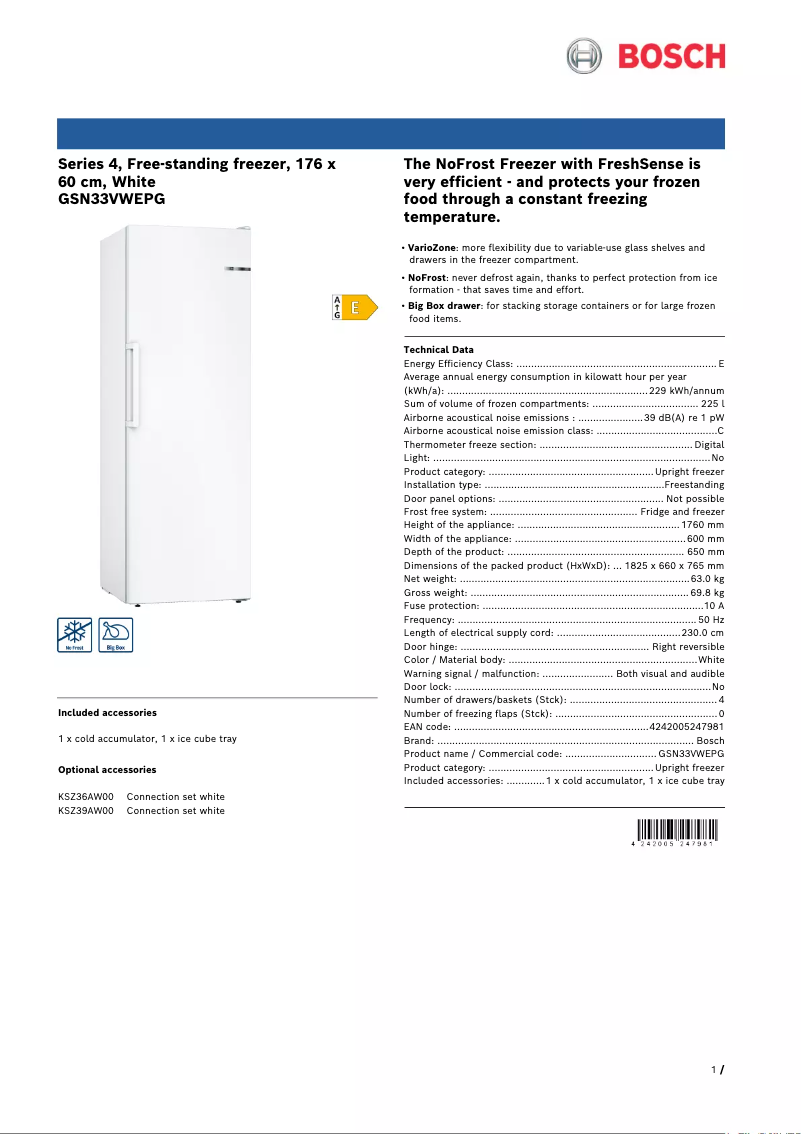 Página 1 del manual Ficha técnica Bosch GSN33VWEPG