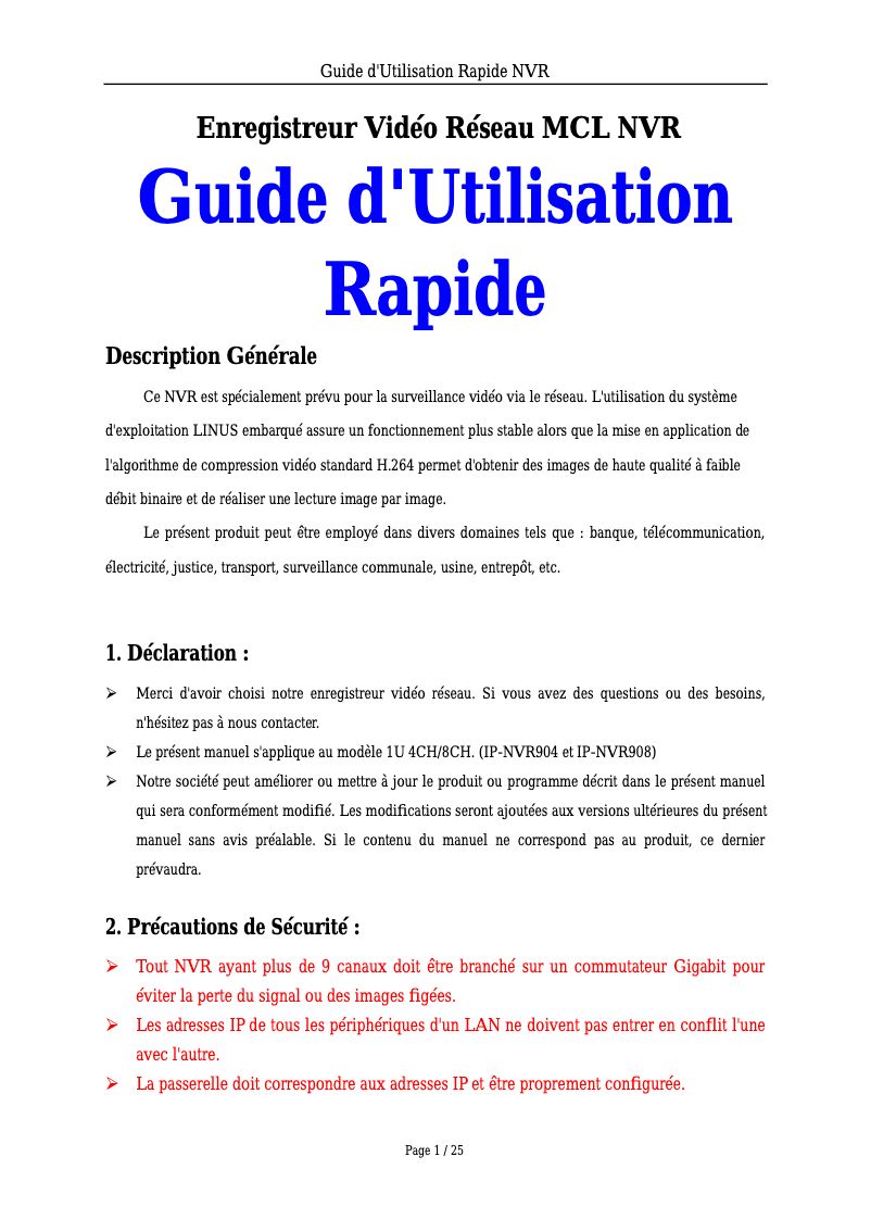 Image de la première page du manuel de l'appareil IP-NVR908