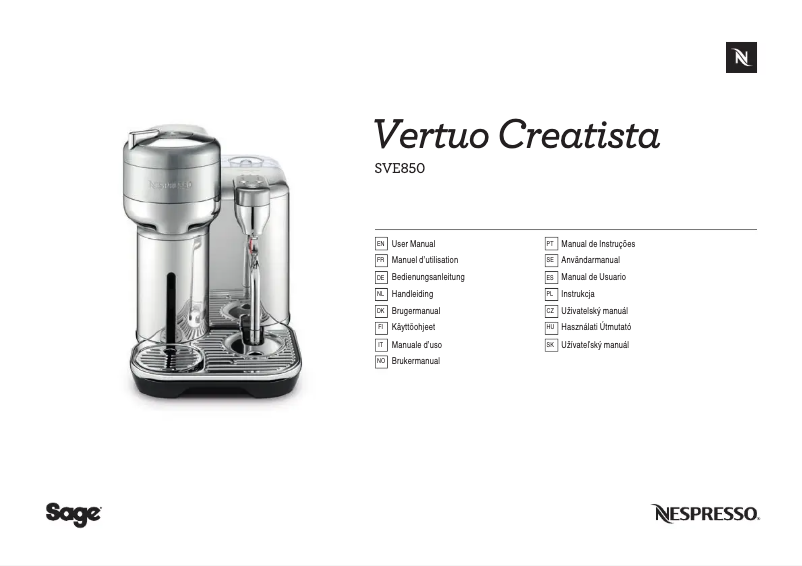 Image de la première page du manuel de l'appareil the Vertuo Creatista SVE850