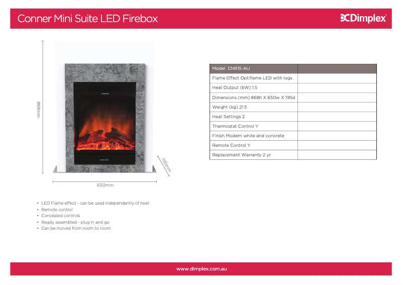 Page 1 de la notice Fiche technique Dimplex CNR15-AU