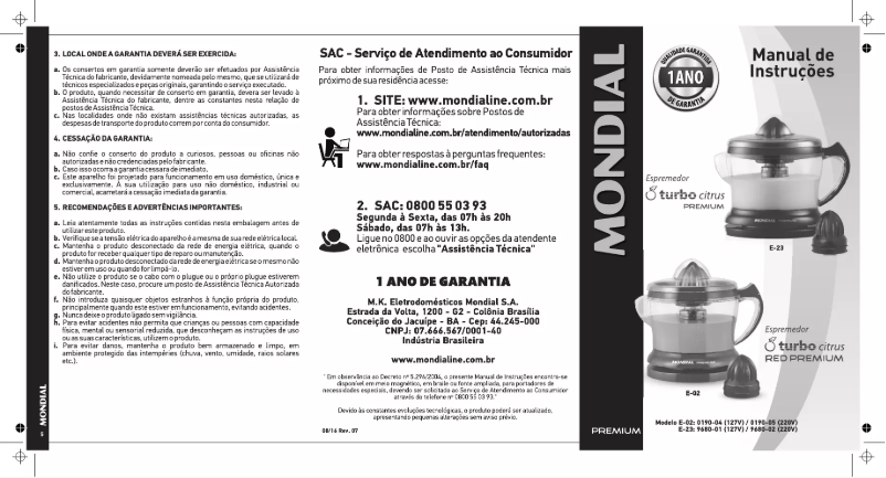 Page 1 de la notice Manuel utilisateur Mondial Premium E-23