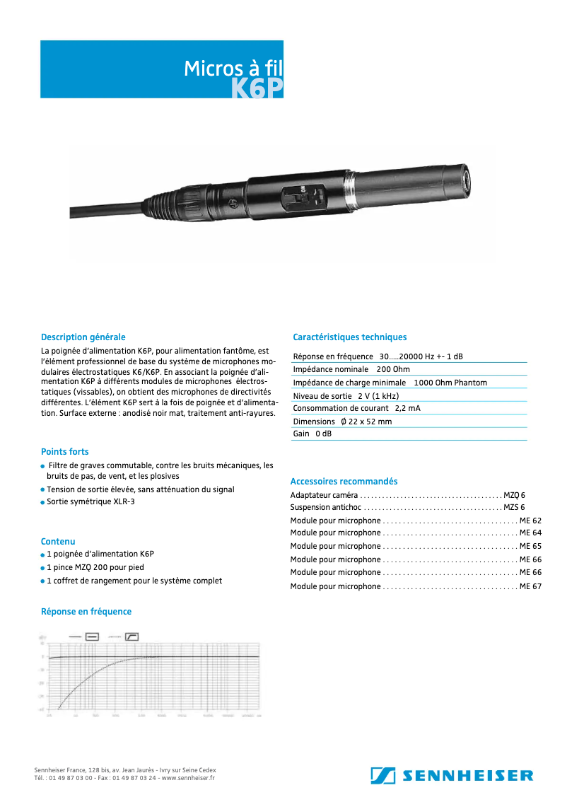 Page n°1 - Fiche technique Sennheiser K 6
