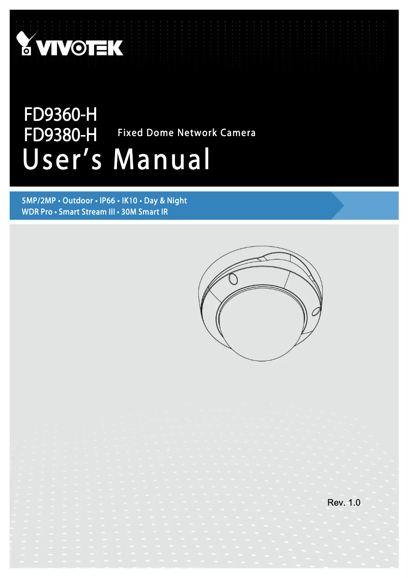 Page 1 de la notice Manuel utilisateur Vivotek Fixed Dome FD9380-H