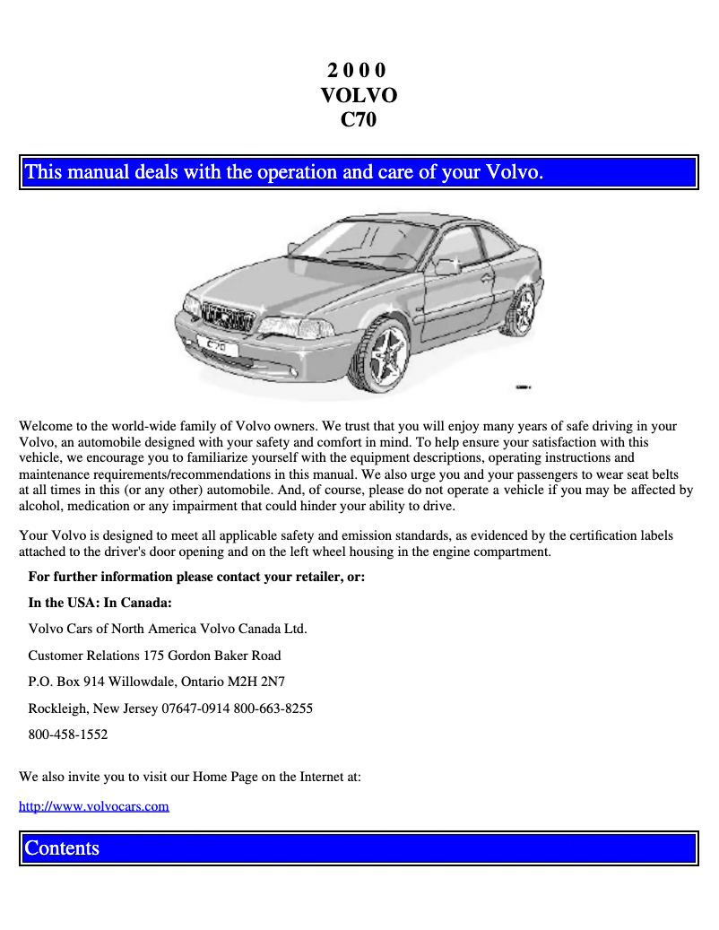 Page 1 de la notice Manuel utilisateur Volvo C70 (2000)