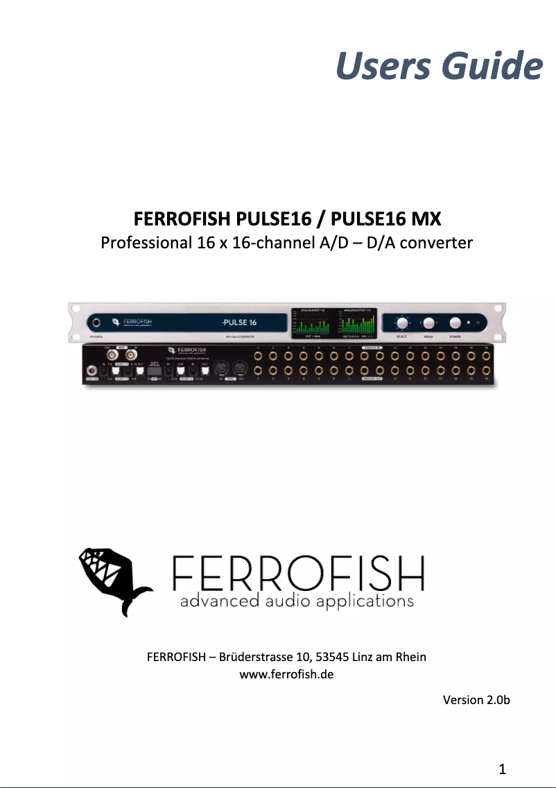 Page n°1 - Manuel utilisateur Ferrofish Pulse 16 MX