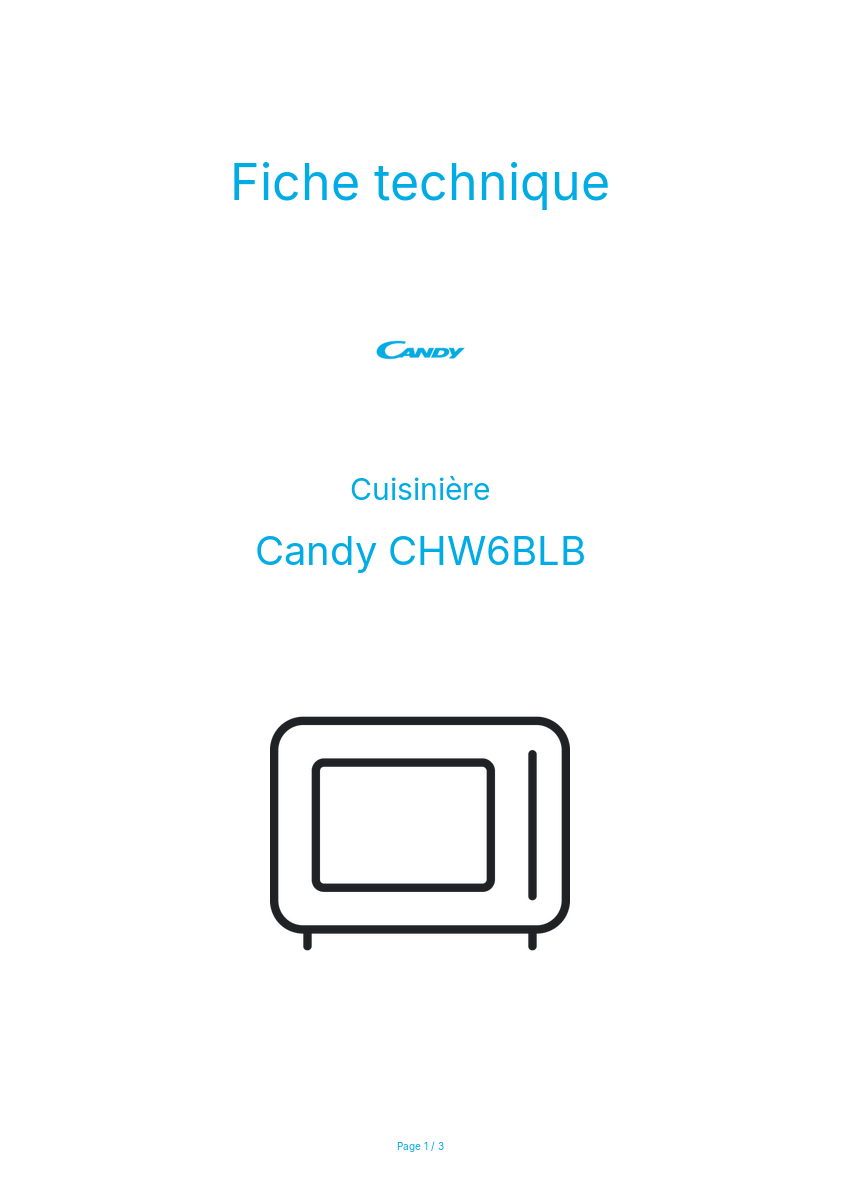 Page n°1 - Fiche technique Candy CHW6BLB