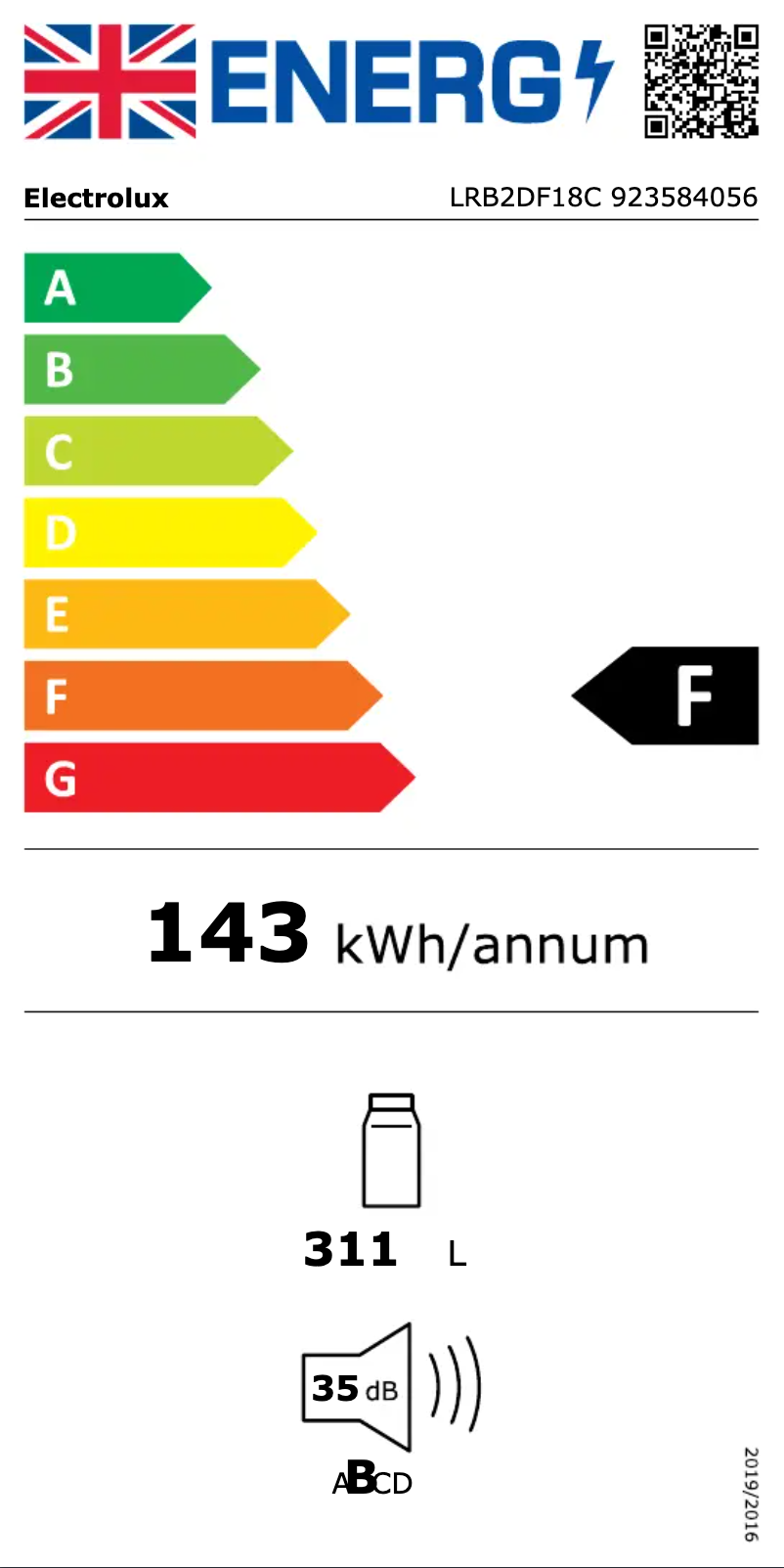 Page 1 de la notice Label énergétique Electrolux LRB2DF18C