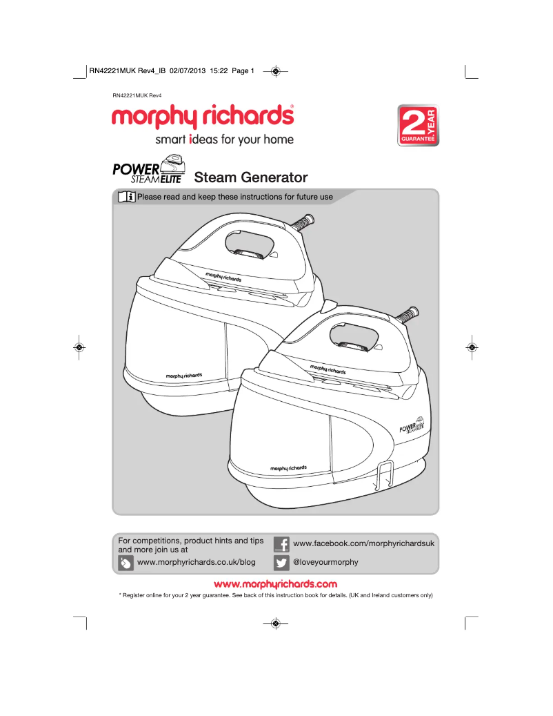 Page 1 de la notice Manuel utilisateur Morphy Richards Power Steam Elite 330006