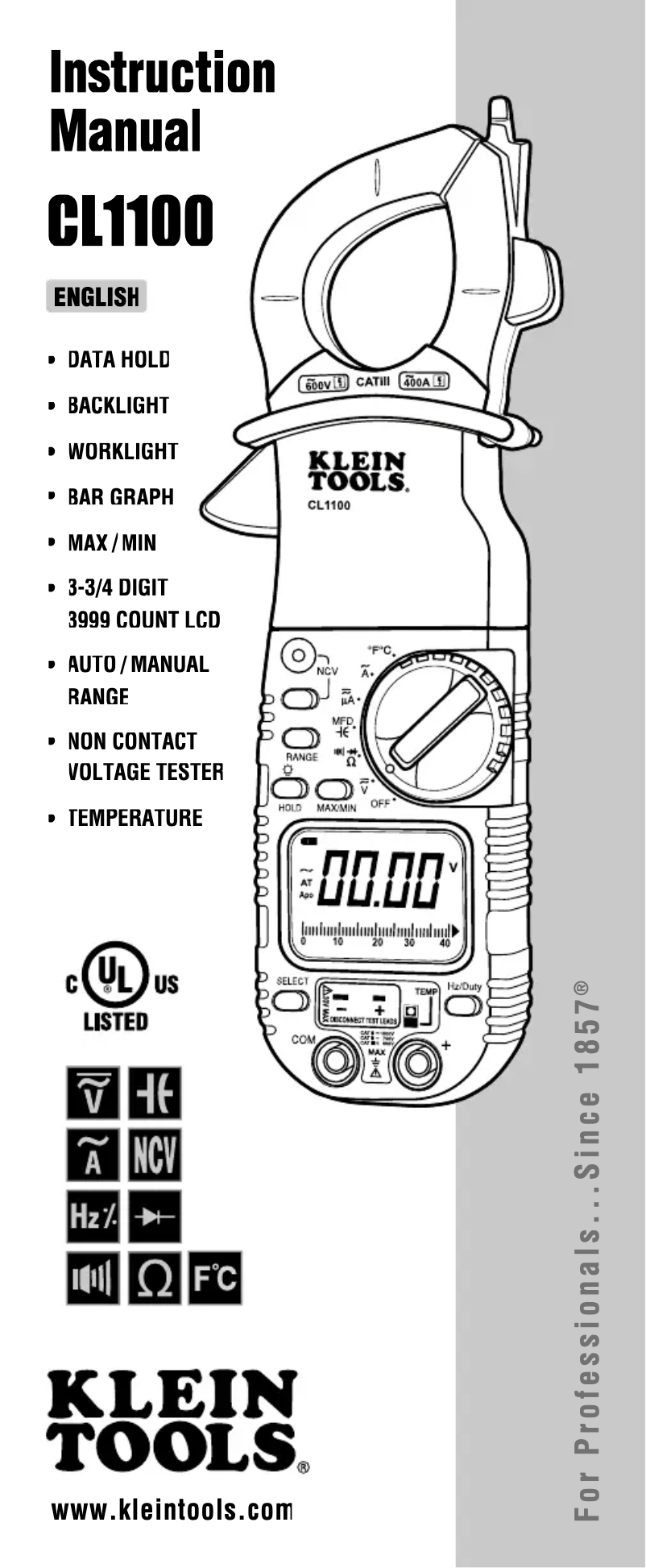 Page n°1 - Manuel utilisateur Klein Tools CL1100