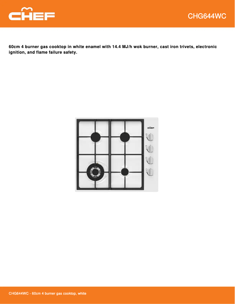 Page 1 de la notice Fiche technique Chef CHG644WC