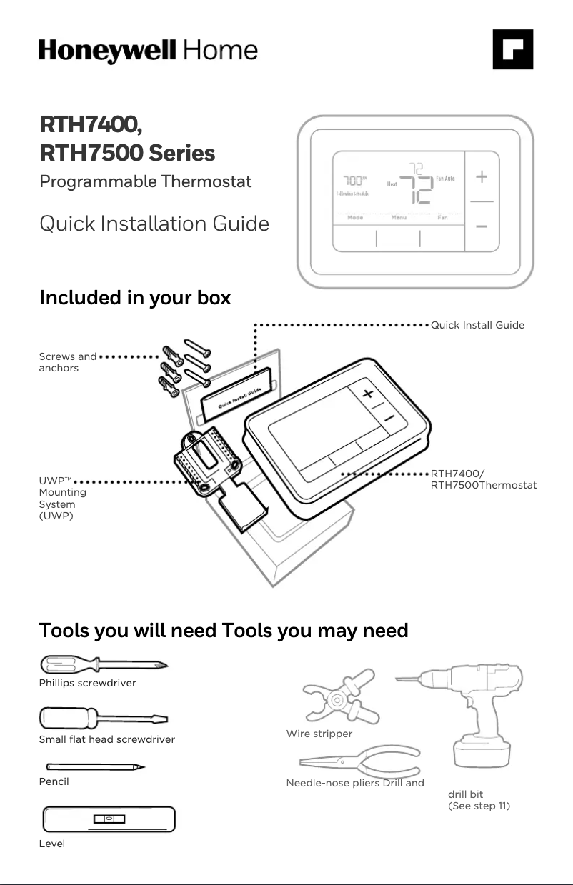 Page 1 de la notice Manuel utilisateur Honeywell RTH7460D1000/U