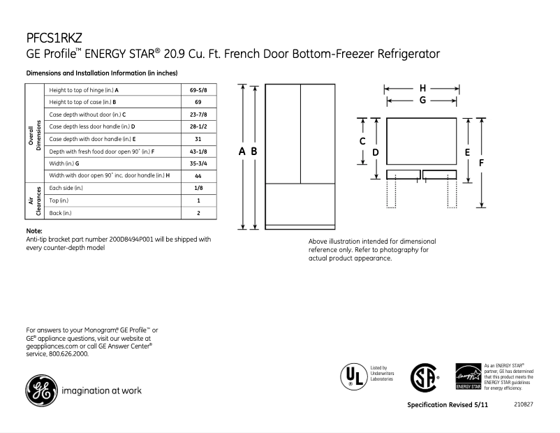 Page n°1 - Fiche technique GE PFCS1RKZSS