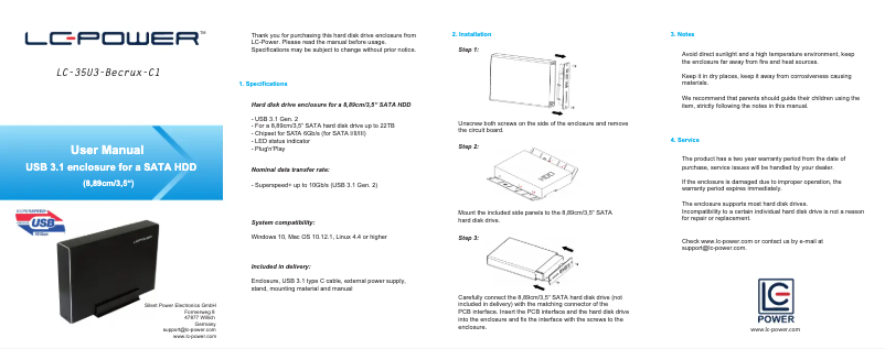 Page 1 de la notice Manuel utilisateur LC-Power LC-35U3-Becrux-C1