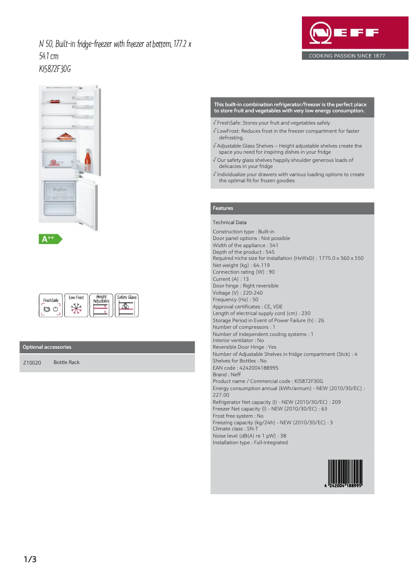 Page 1 de la notice Fiche technique Neff KI5872F30G