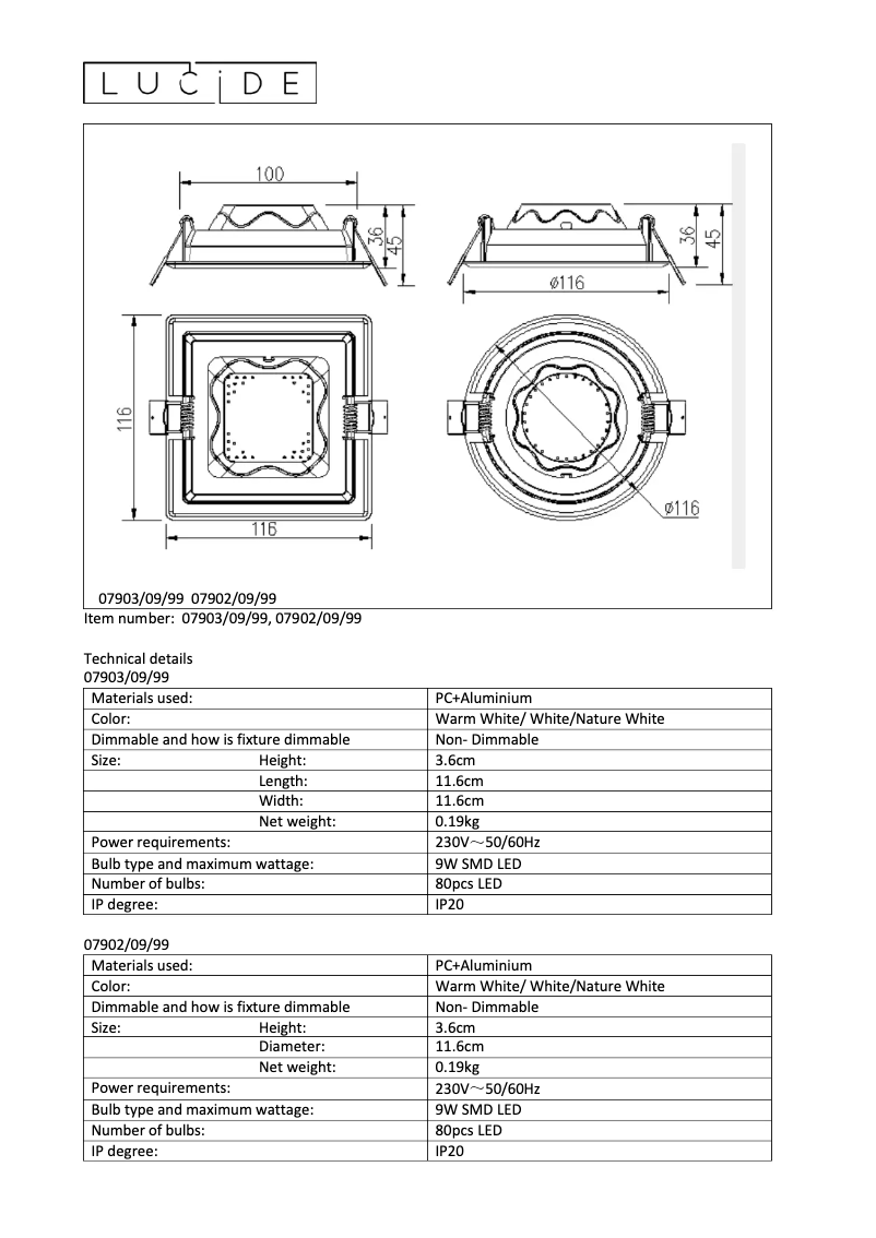 Page n°1 - Manuel utilisateur Lucide Tendo 07903/09/99