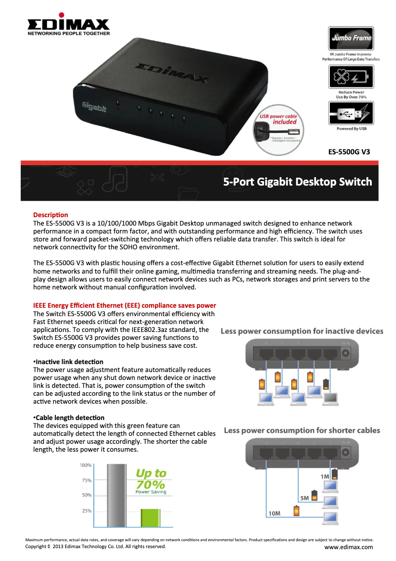 Page 1 de la notice Fiche technique Edimax ES-5500G V3