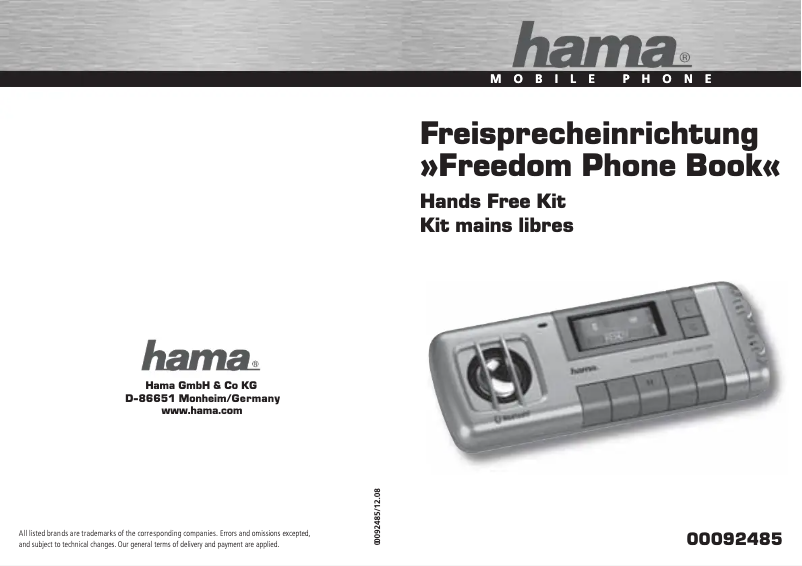 Page 1 de la notice Manuel utilisateur Hama Freedom Phone Book 92485