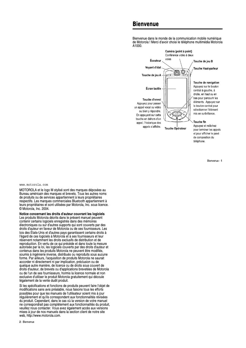 Page 1 de la notice Manuel utilisateur Motorola A1000