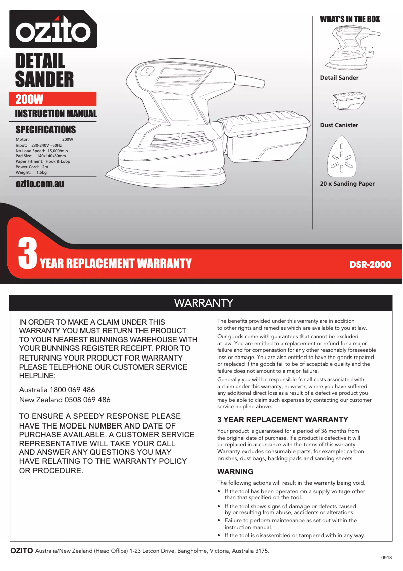 Page n°1 - Manuel utilisateur Ozito DSR-2000