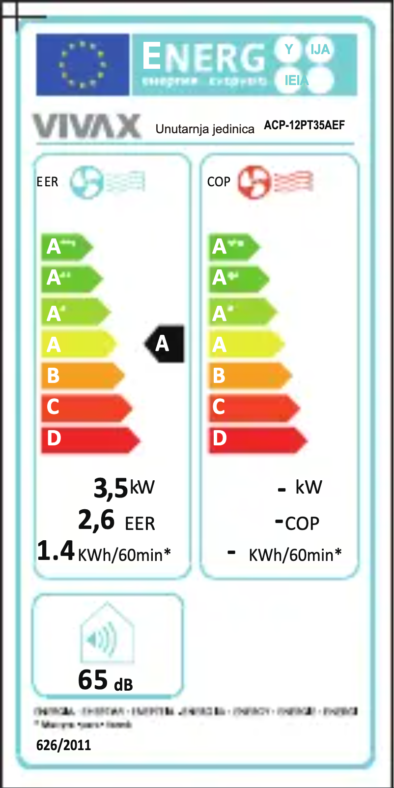 Page 1 de la notice Label énergétique Vivax ACP-12CH35AEF