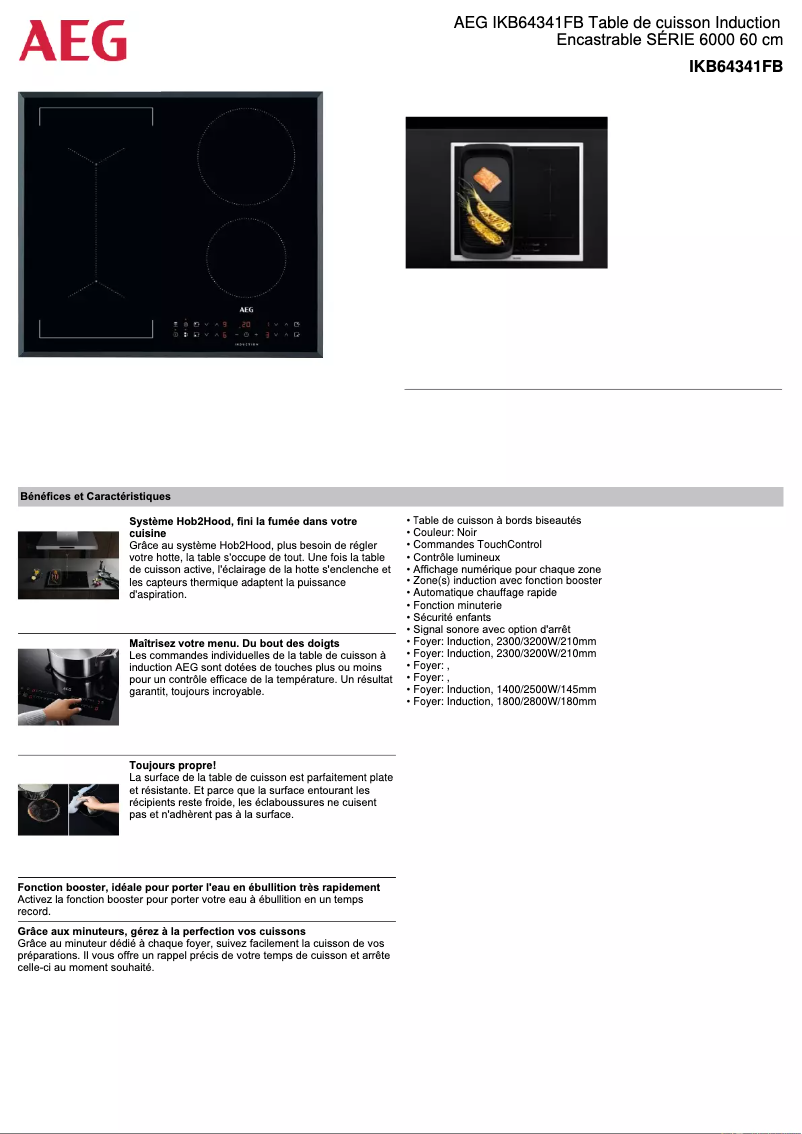 Page 1 de la notice Fiche technique AEG IKB64341FB