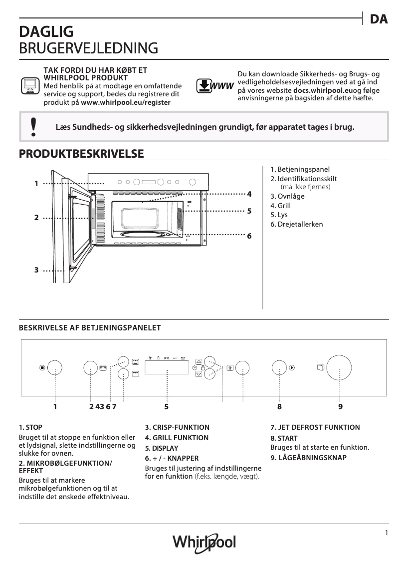 Page 1 de la notice Manuel utilisateur Whirlpool AMW 439/WH