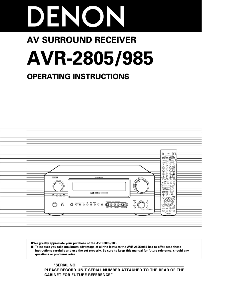 Image de la première page du manuel de l'appareil AVR-985S