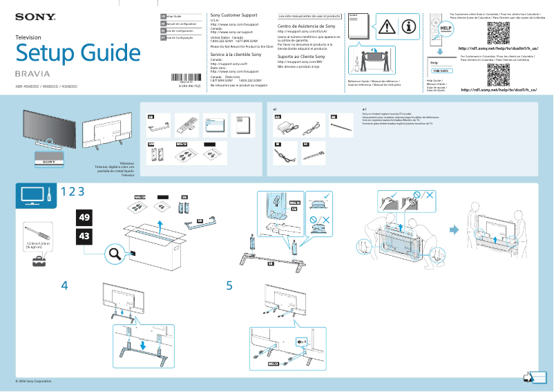 Page 1 de la notice Guide d'installation Sony Bravia XBR-43X800D