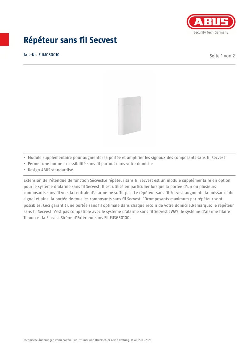 Image de la première page du manuel de l'appareil FUMO50010