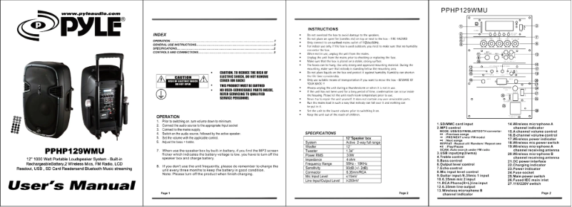 Page 1 de la notice Manuel utilisateur Pyle PYPPHP129WMU