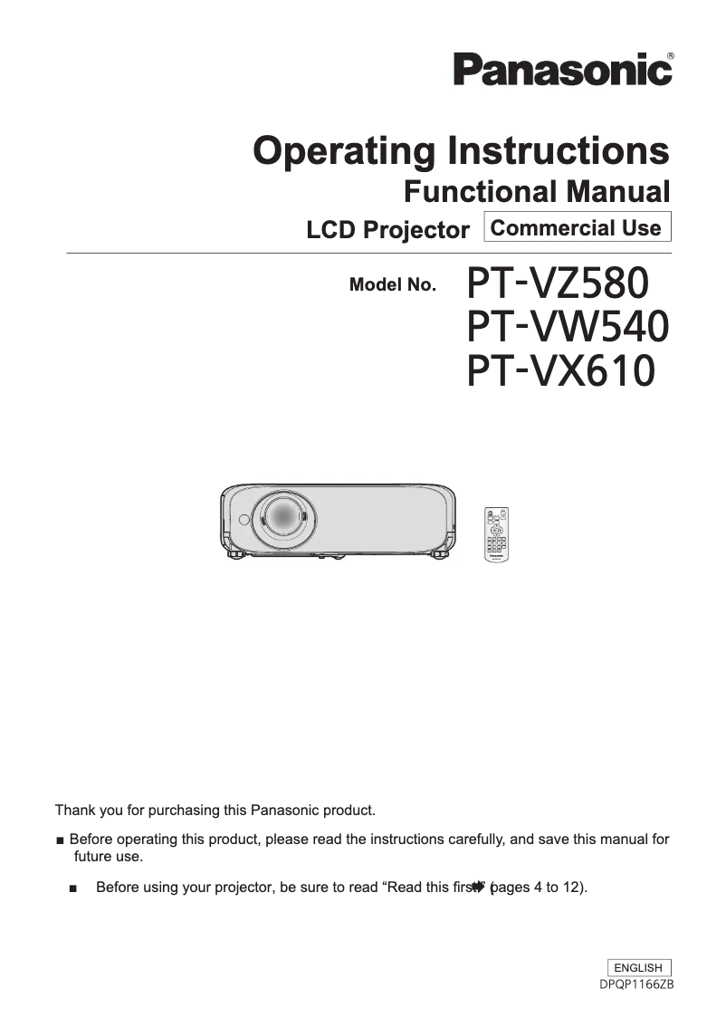 Image de la première page du manuel de l'appareil PT-VZ580