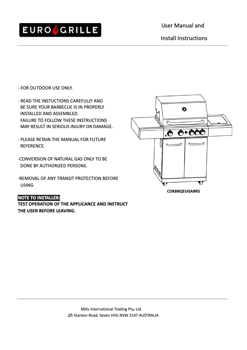 Page 1 de la notice Manuel utilisateur EuroGrille COKBBQEUGABR5