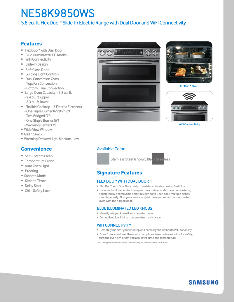 Page 1 de la notice Fiche technique Samsung NE58K9850WS