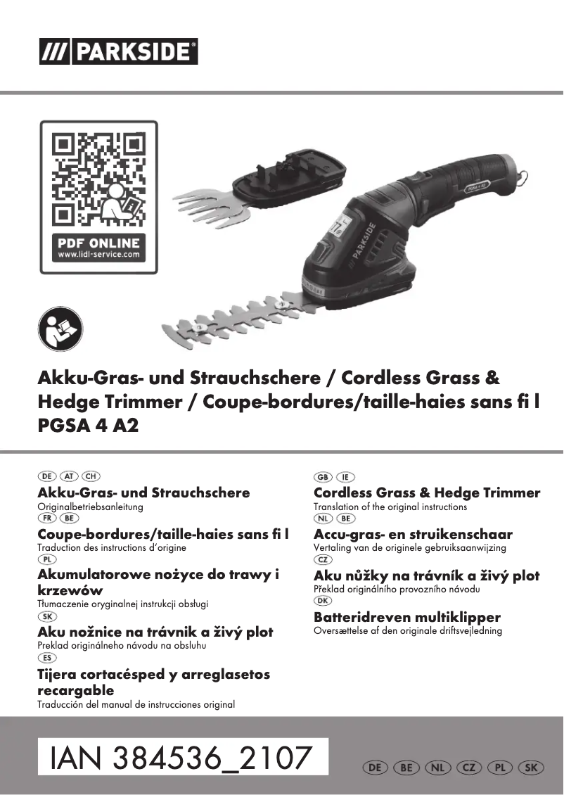 Page 1 de la notice Manuel utilisateur Parkside PGSA 4 A2