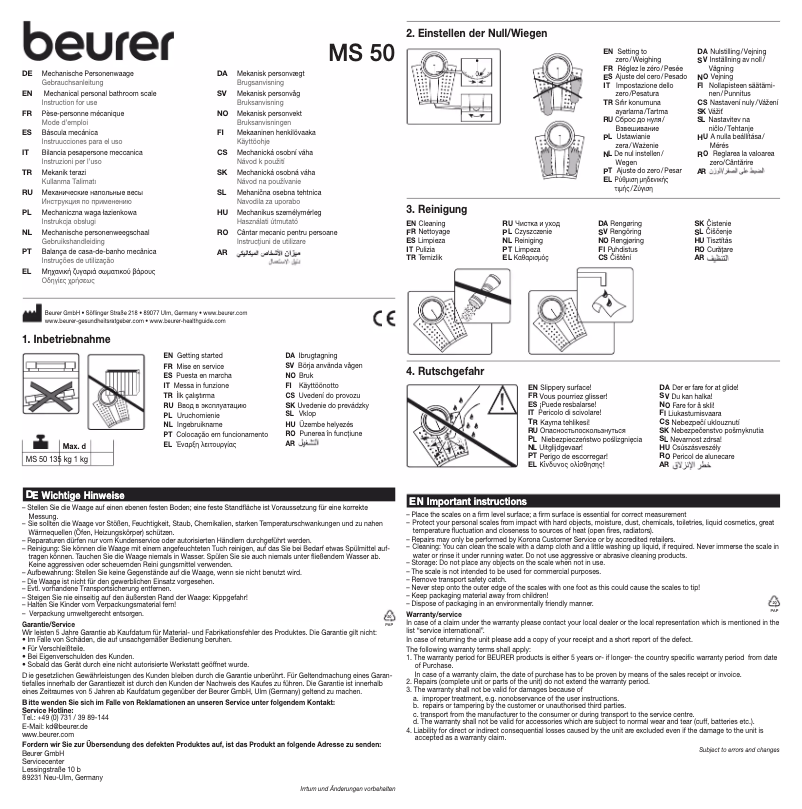 Page 1 de la notice Manuel utilisateur Beurer MS 50