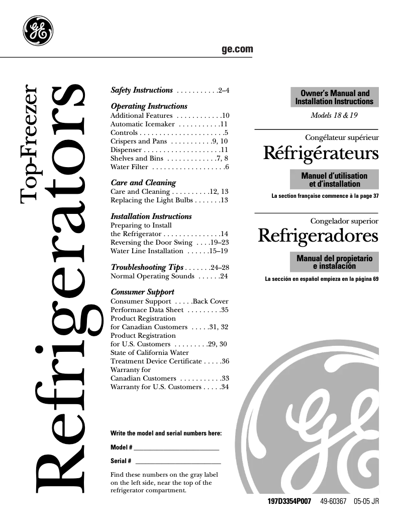 Page 1 de la notice Guide d'installation GE GTS18SHPBS