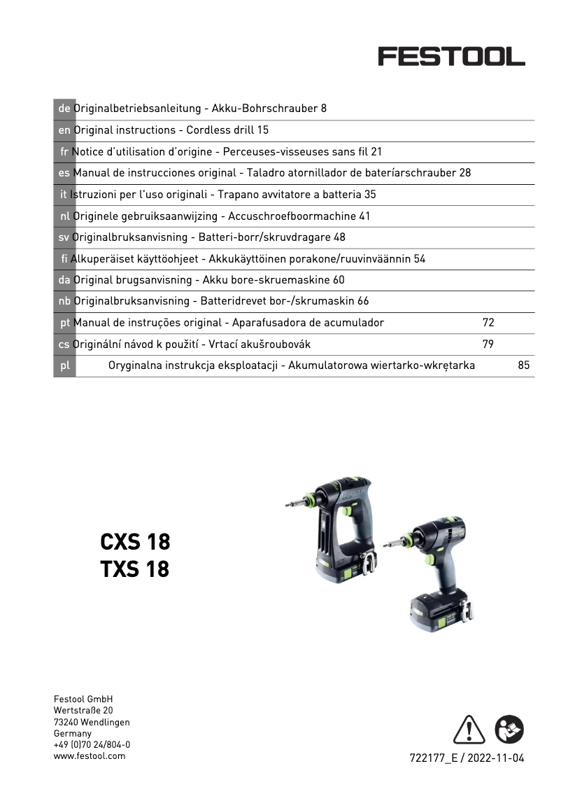 Page n°1 - Manuel utilisateur Festool CXS 18